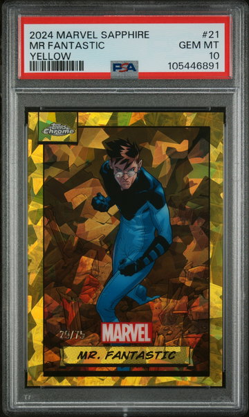 2024 Topps Chrome Marvel Sapphire Edition Yellow Mr. Fantastic #21 /75 PSA 10