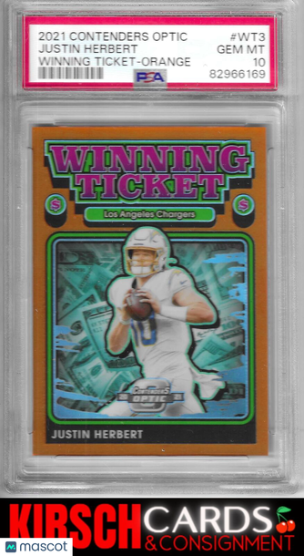 Justin Herbert 2021  Panini Contenders Optic #WT3 /50 Winning Ticket Orange