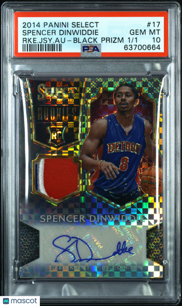 2014 Panini Select Rookie Patch Auto Spencer Dinwiddie #17 Black #1/1 PSA 10