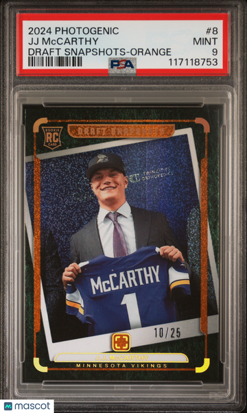 2024 Panini Photogenic Draft Snapshots JJ Mccarthy Orange 10/25 #8 PSA 9