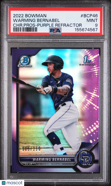 Warming Bernabel 2022 Bowman Chrome Prospects CHR. Pros Purple Refractor /250 PSA 9