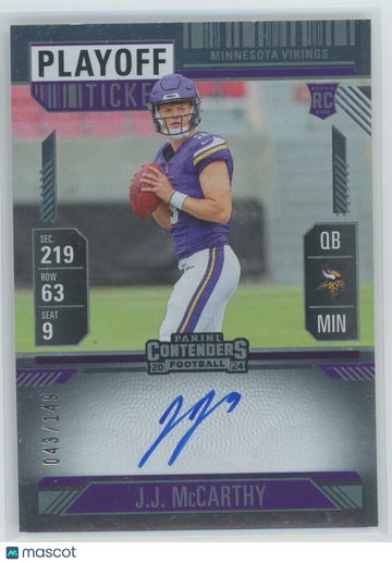 2024 Panini Contenders Football J.J. McCarthy #101 Playoff Ticket /149 RC