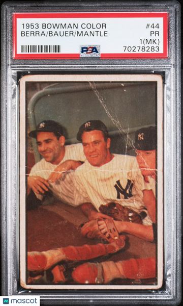 1953 Bowman Color Mantle Bauer Berra #44 MK PSA 1