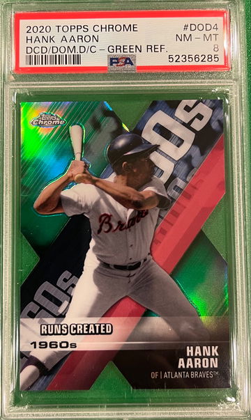 2020 Topps Chrome - Hank Aaron- Die Cut - Decade of Dominance - Green Refractor - #DOD4 - 56/99 - PSA 8