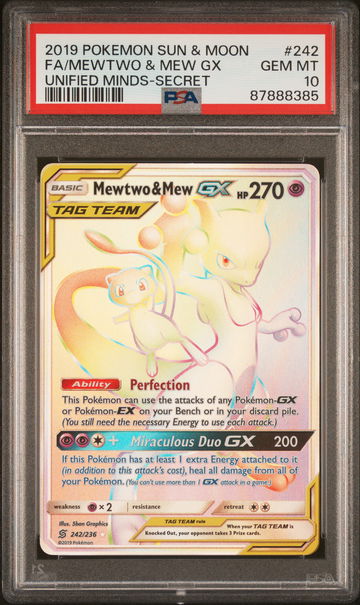 2019 Pokemon Sun and Moon Unified Minds Secret Rare Mew/Mewtwo Gx #242 /236 PSA 10