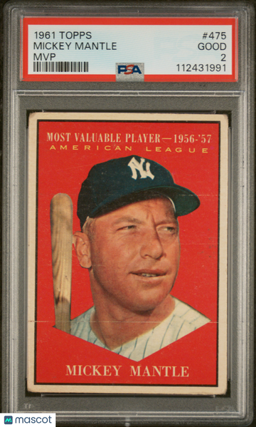 1961 Topps Mickey Mantle #475 MVP PSA 2