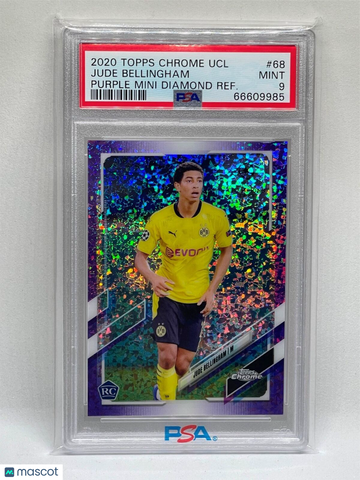 2020 Topps Chrome UEFA Champions League Jude Bellingham #68 Purple Mini Diamond Refractor PSA 9