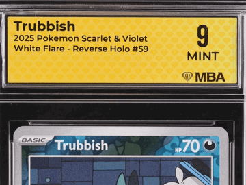 Graded 2025 Pokemon Scarlet & Violet White Flare Trubbish Reverse Holo Trading Card MBA 9 #59