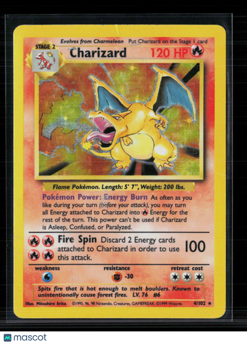1999 Base Set Charizard Holo Rare #4/102