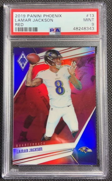 2019 Lamar Jackson Panini Phoenix RED Prizm SP #13 168/299 *Ravens* PSA 9