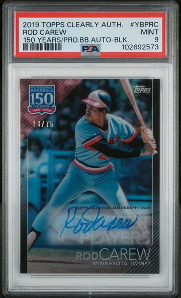 2019 Topps Clearly Authentic 150 Years of Professional Baseball Autographs #YBPRC Rod Carew Black PSA 9