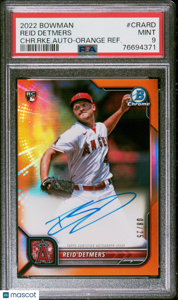 2022 Bowman Chrome Rookie Autographs Reid Detmers #CRARD CHR. RKE. Auto Orange Refractor /25 PSA 9