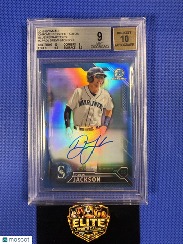 2016 Bowman Chrome Prospect Autographs Blue Refractors Drew Jackson #CPADJ Blue Refractor /150 BGS 9 Auto 10