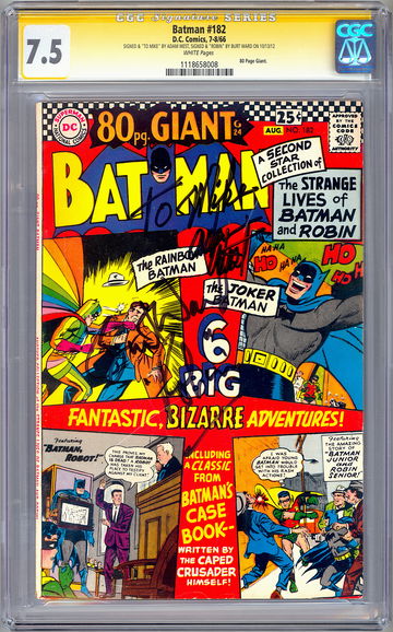 BATMAN #182 CGC-SS 7.5 *SIGNED ADAM WEST & BURT WARD* ORIG BATMAN & ROBIN 1966