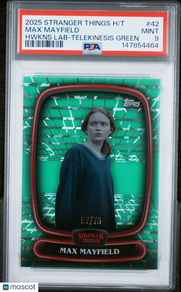 2025 Topps Stranger Things High Tek Max Mayfield #42 Hwkns Lab Telekinesis Green PSA 9