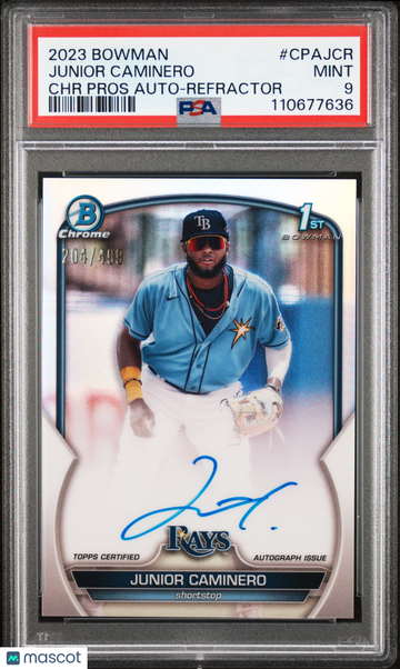 2023 Bowman Chrome Prospect Autographs Junior Caminero #CPAJCR Refractor /499 PSA 9