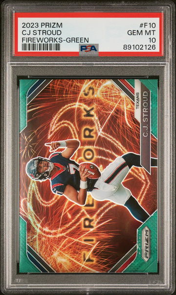 2023 Panini Prizm Fireworks Green Prizm CJ Stroud #F10 PSA 10