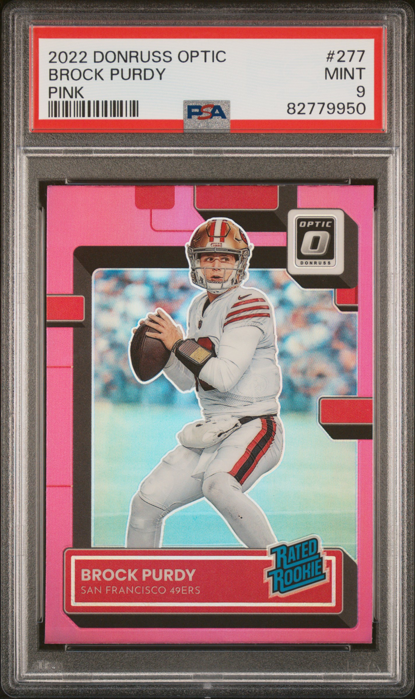 PSA 9 2022 Panini Donruss Optic Brock Purdy Pink Rookie RC #277
