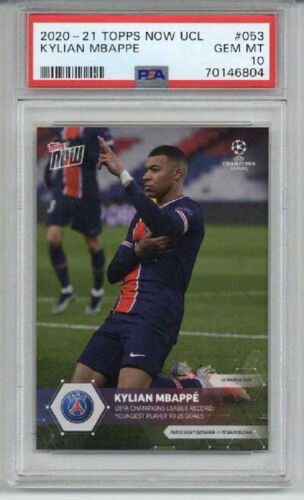 2020-21 TOPPS NOW UCL YOUNGEST PLAYER TO 25 GOALS #053 KYLIAN MBAPPE PSG PSA 10
