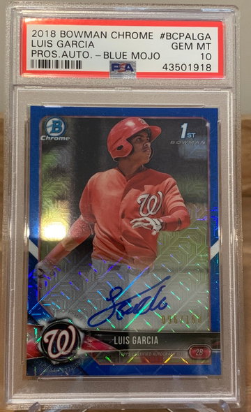 LUIS GARCIA (Nationals) 2018 Bowman Chrome Blue Mojo Refractor Auto /150