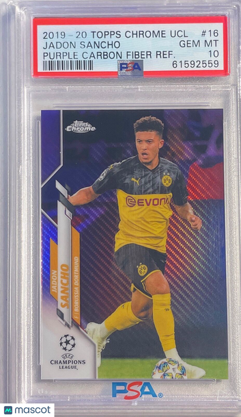 2019 Topps Chrome UEFA Champions League Jadon Sancho #16 Purple Carbon Fiber Refractor PSA 10