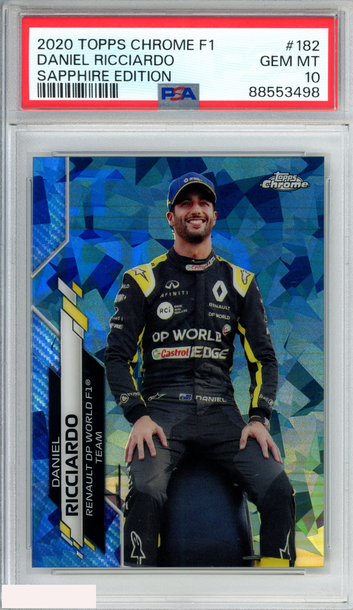 2020 TOPPS CHROME FORMULA 1 SAPPHIRE EDITION DANIEL RICCIARDO #182 PSA 10 GEM MT