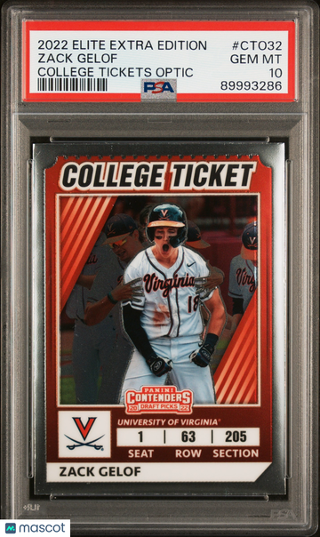 2022 Panini Elite Extra Edition College Tickets Optic Zack Gelof #CTO32 College Tickets Optic PSA 10