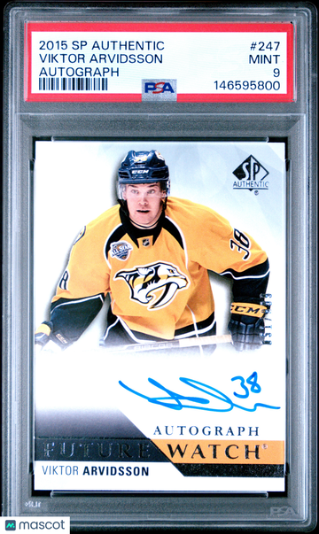 2015-16 SP Authentic Viktor Arvidsson #247 Future Watch Auto /999 Rookie PSA 9