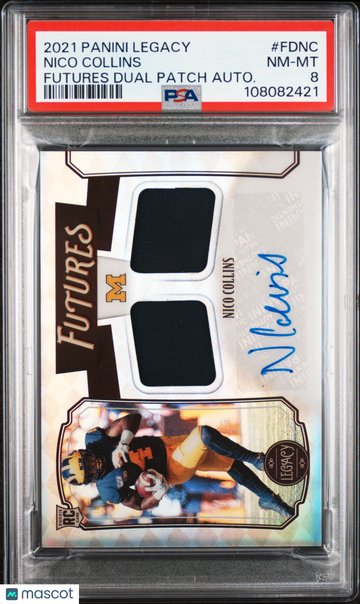 2021 Panini Legacy Futures Dual Patch Autographs Nico Collins #FDNC Autograph /299 Rookie PSA 8