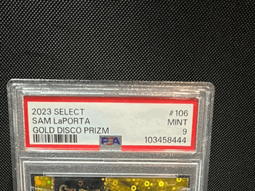 2023 Panini Select Sam LaPorta #106 Gold Disco Prizm PSA 9 Football Trading Card