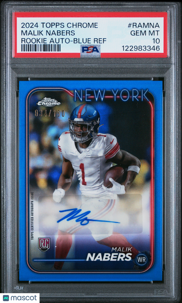 2024 Topps Chrome Rookie Autographs Variations Malik Nabers #RAMNA Blue Ref /150 Short Print Nicely Centered Parallel/Va