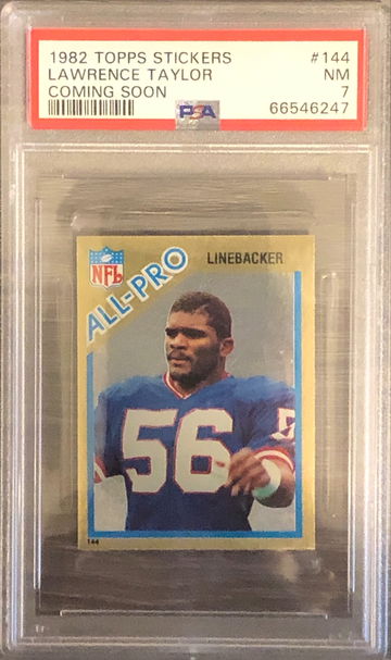 1982 Topps Stickers #144 Lawrence Taylor "Coming Soon" rookie foil sticker - PSA 7
