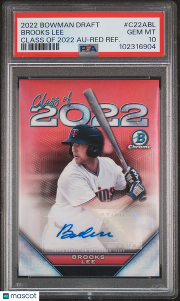 2022 Bowman Draft Class Of 2022 Autographs Brooks Lee #C22ABL Red Refractor PSA 10 Auto