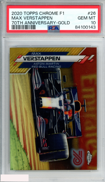 2020 TOPPS CHROME FORMULA 1 MAX VERSTAPPEN #26 70TH ANNIVERSARY GOLD PSA 10