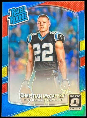2017 Donruss Optic Christian McCaffrey Rated Rookie Red and Yellow Prizm #168