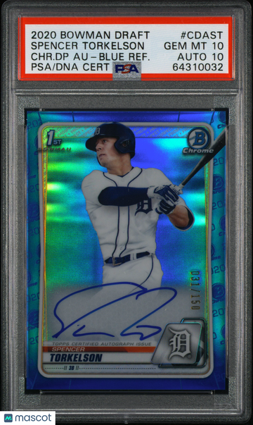 2020 Bowman Draft Chrome Draft Picks Autographs Spencer Torkelson #CDAST CHR. DP Blue Refractor /150 PSA 10 Auto 10