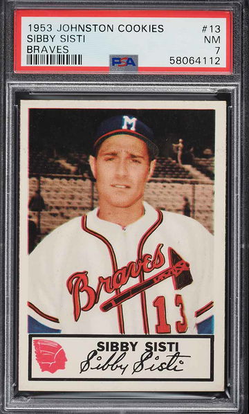 1953 Johnston Cookies Braves Baseball Sibby Sisti #13 Braves PSA 7