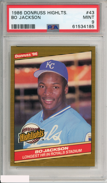 1986 DONRUSS HIGHLIGHTS BO JACKSON #43 KANSAS CITY ROYALS ROOKIE RC PSA 9 MINT