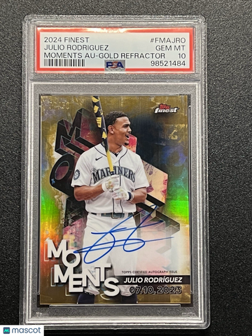 2024 Topps Finest Julio Rodriguez #FMA-JRO Gold Refractor Autograph Chrome Parallel/Variety Gold Refractor Insert PSA 10