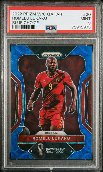 2022 PANINI ROMELU LUKAKU PRIZM WORLD CUP QATAR BLUE CHOICE #20 PSA 9