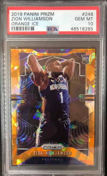 ZION WILLIAMSON 2019-20 Panini Prizm #248 Orange Ice PSA 10 GEM MINT
