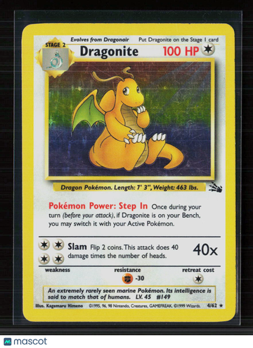 1999 Fossil Dragonite Holo Rare #4/62