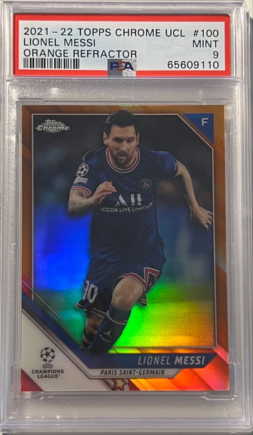2021-22 Topps Chrome UCL Lionel Messi Orange Refractor # /25 PSA 9 PSG