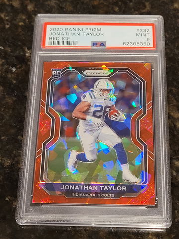 2020 Jonathan Taylor Panini Prizm RED ICE REFRACTOR SSP Rookie RC #332 PSA 9 MNT