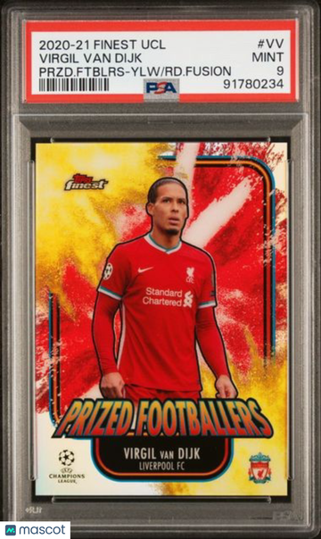 2020 Topps Finest UEFA Champions League Prized Footballers Virgil Van Dijk #VV Przd. Ftblrs Ylw RD. Fusion PSA 9