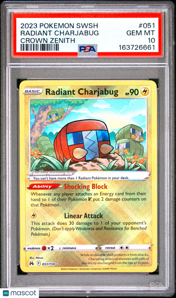 2023 Pokemon Sword And Shield Crown Zenith Radiant Charjabug Crown Zenith PSA 10 #051