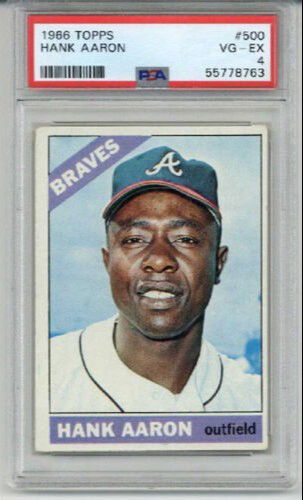 1966 TOPPS #500 HANK AARON BASEBALL CARD ATLANTA BRAVES PSA 4 NEW LABEL LOW POP