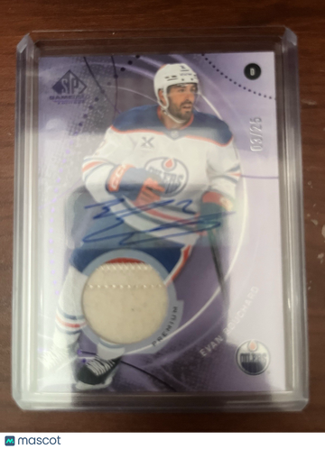 2025-26 SP Game Used Evan Bouchard Premium Patch Autograph Short Print Memorabilia