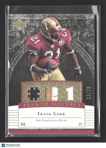2007 Upper Deck Premier Football Frank Gore #PP3-FG /75 Game-Used Memorabilia Premier Patches 3