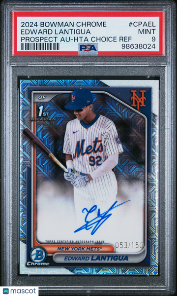 2024 Bowman Chrome Prospect Autographs Edward Lantigua #CPAEL Hta Choice Ref /150 PSA 9